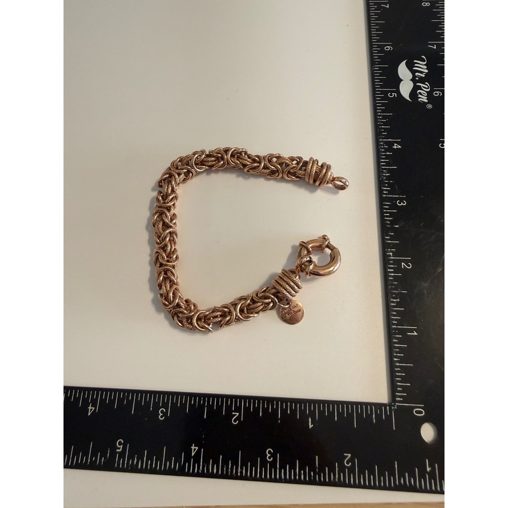 Bronzallure Rose Gold Tone Bronze Byzantine Link Bracelet Italy Spring Ring 8in